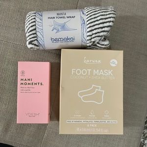 Spa Bundle! Hair wrap, foot mask, manicure kit